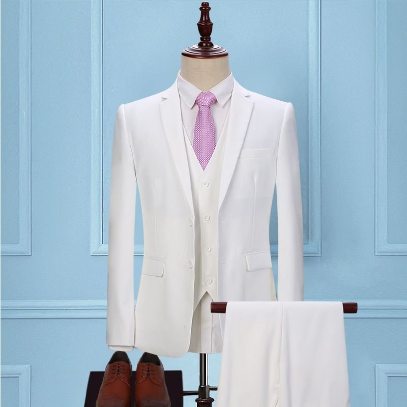 Wedding Men Slim Suit Double Breasted Solid Color Blazer Top+Pants Set With Tie