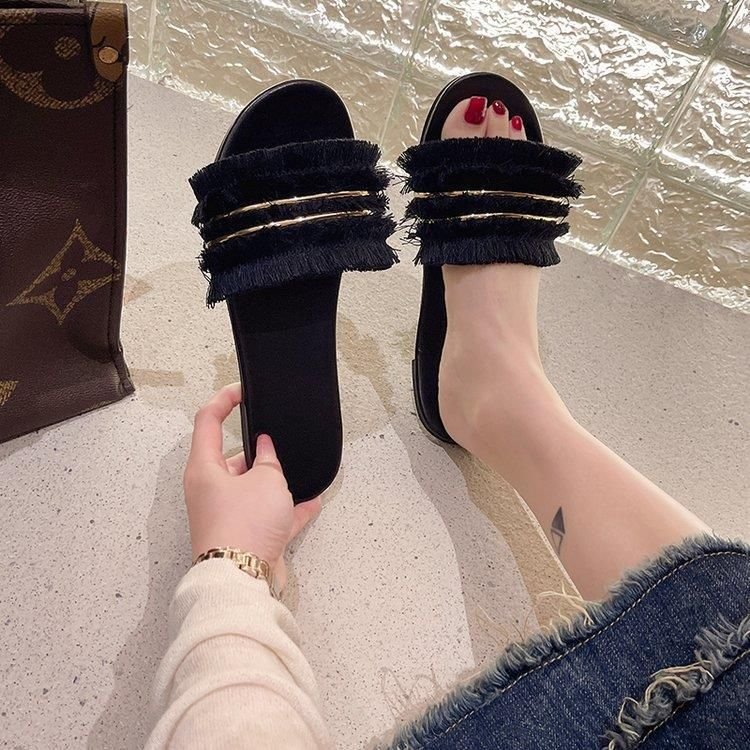 Women Fashion Fringe Flat Slippers