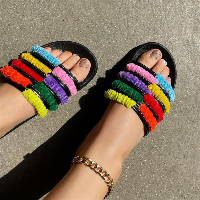 Women Fashion Colorblock Flat Slippers