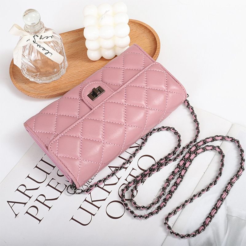 Women Fashion Solid Color Diamond Embroidery Flap Lock Leather Crossbody Bag