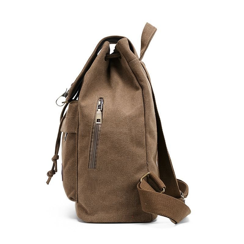 Casual Flap Drawstring Pattern Unisex Style Canvas Backpack