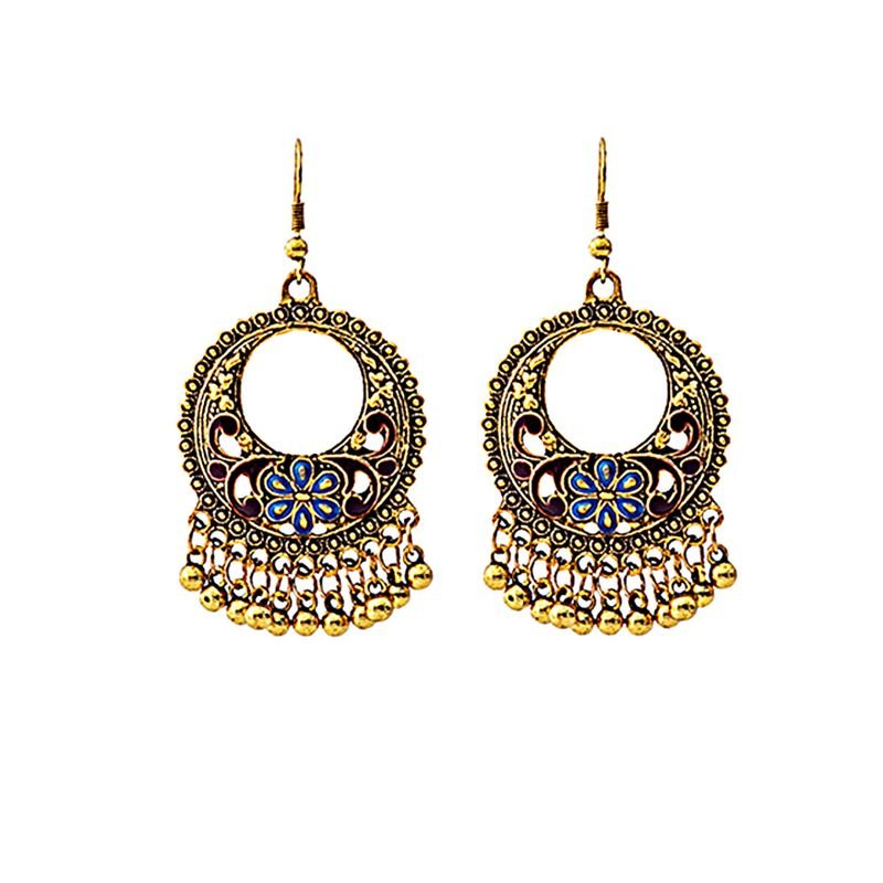 Women Retro Ethnic Moon Devil Eye Crystal Pendant Earrings