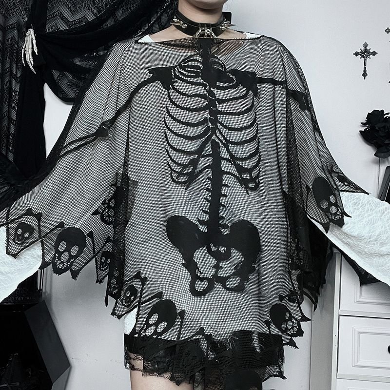 Gothic Women Dark Skull Lace Cape