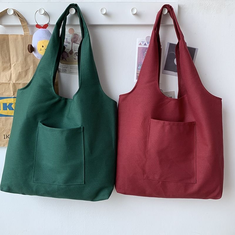 Women Fashionable Solid Color Large Capacity Canvas Tote Bag