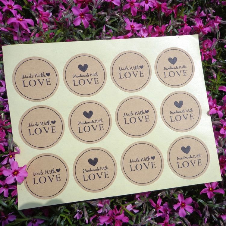 Fashion 12pcs Hand Made Love Letter Sticker Cookie Bag Baking Box Packaging Sticker