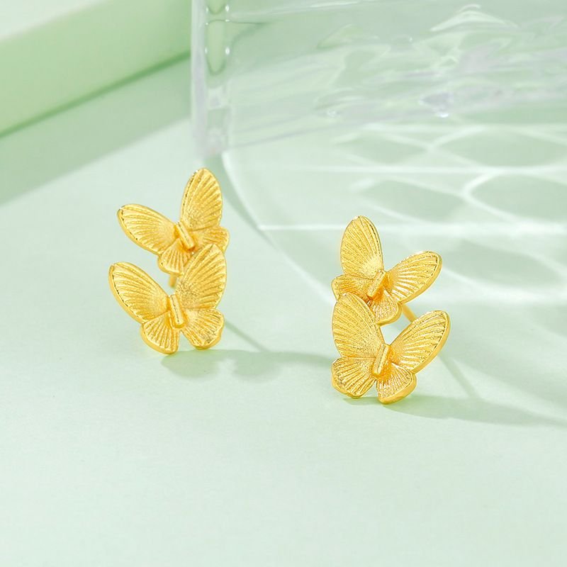 Women Fashion Simple Double Butterfly Mini Earrings