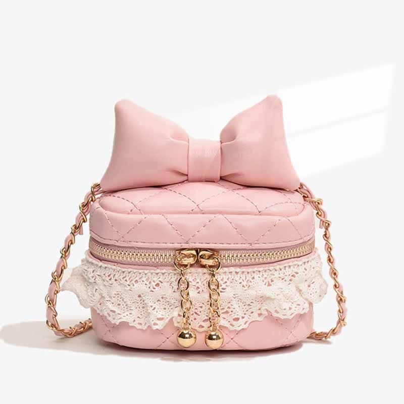 Kids Girls Casual Cute Bow Lace Chain Quilted Crossbody Bag