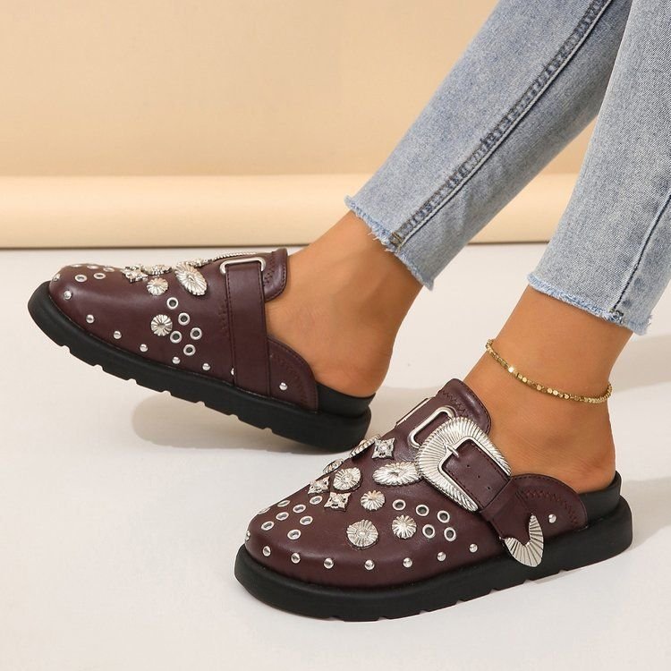 Women Retro Platform Rivet Muller Shoes