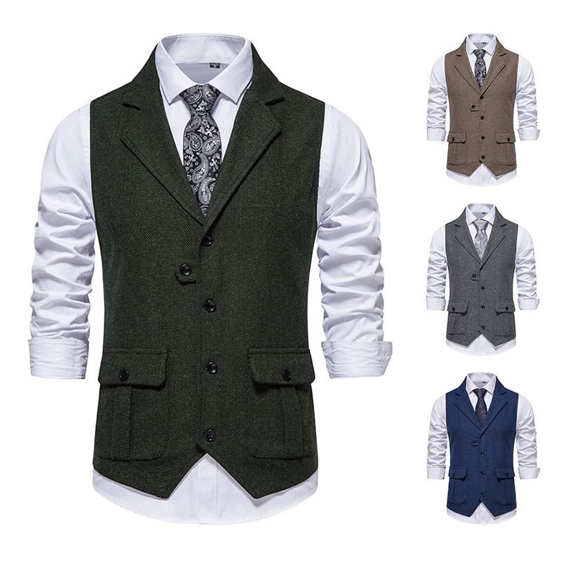 Men Fashion Business Casual Lapel Suit Vest