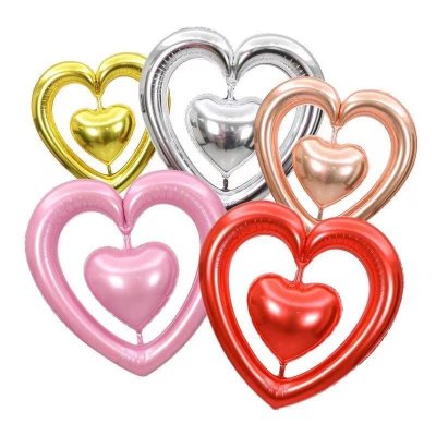 Heart In Heart Balloon Aluminum Film Valentine'S Day Decoration