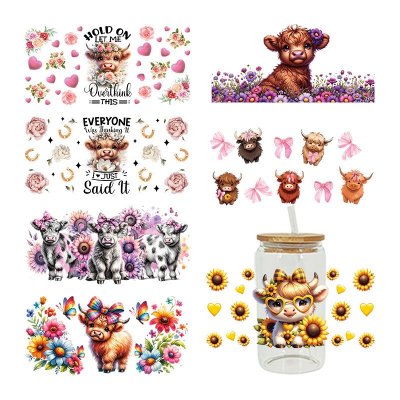 Cartoon Cute Sunflower Calf Printing UV Transfer Glass Crystal Paste