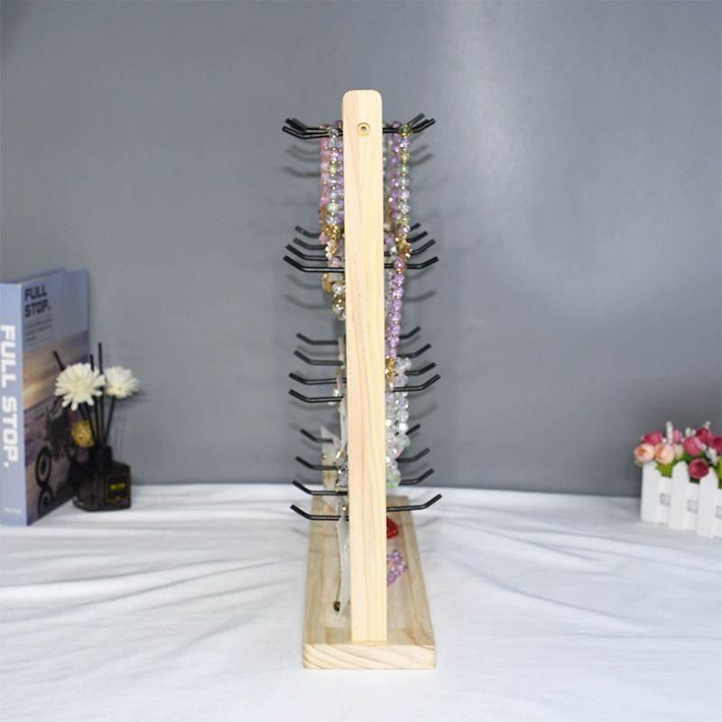 Simple Four-Layer Solid Wood Hook Jewelry Display Stand