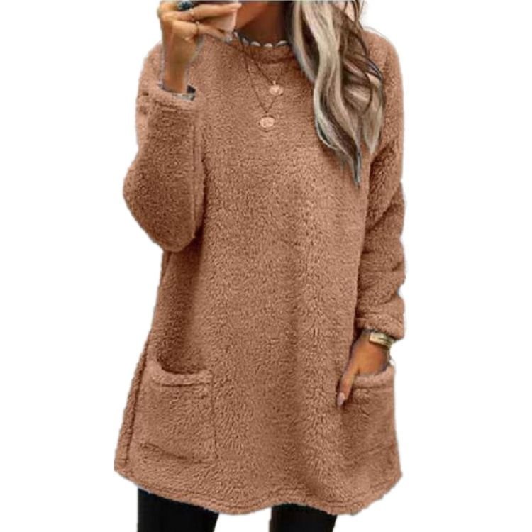 Autumn Winter Women Loose Solid Color Plush Long Sleeve Sweatshirt