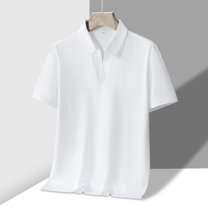 Men Business Solid Color Cotton V-Neck Polo Shirt Summer Lapel Short-Sleeved Top Custom