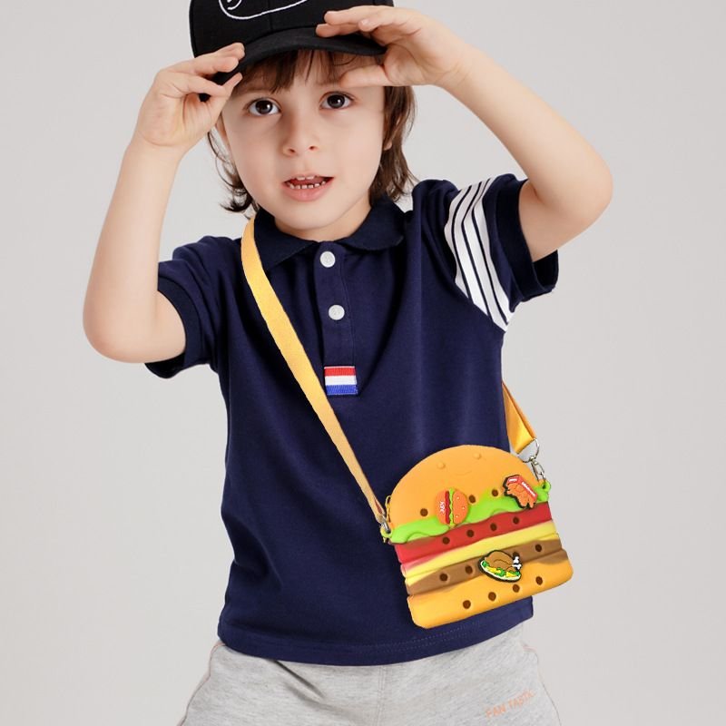 Children Cartoon Cute Fries Hamburger Shape Silicone Hole Crossbody Bag