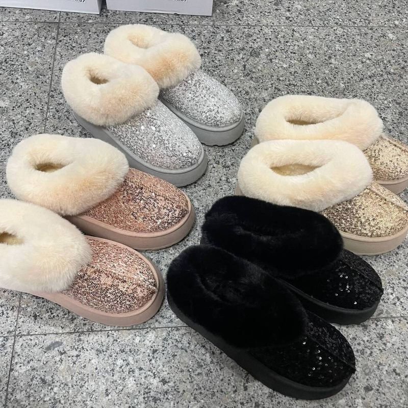 Autumn Winter Women Fashion Plus Size Plush Warm Sequins Thick-Soled Snow Boots