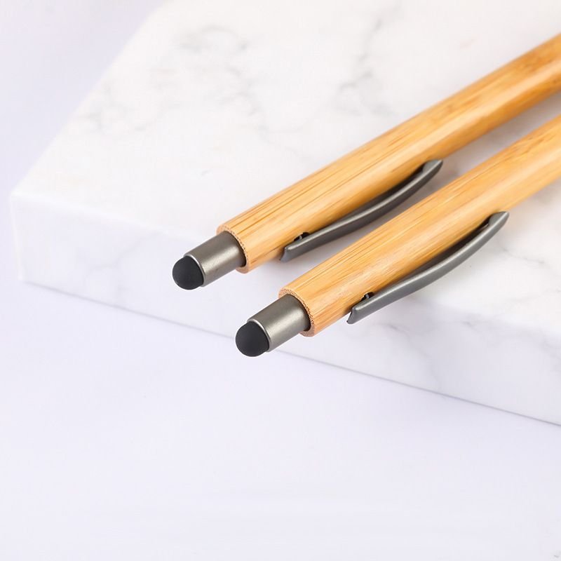 Simple Capacitive Touch Screen Bamboo-Wood Push Type Ballpoint Pen