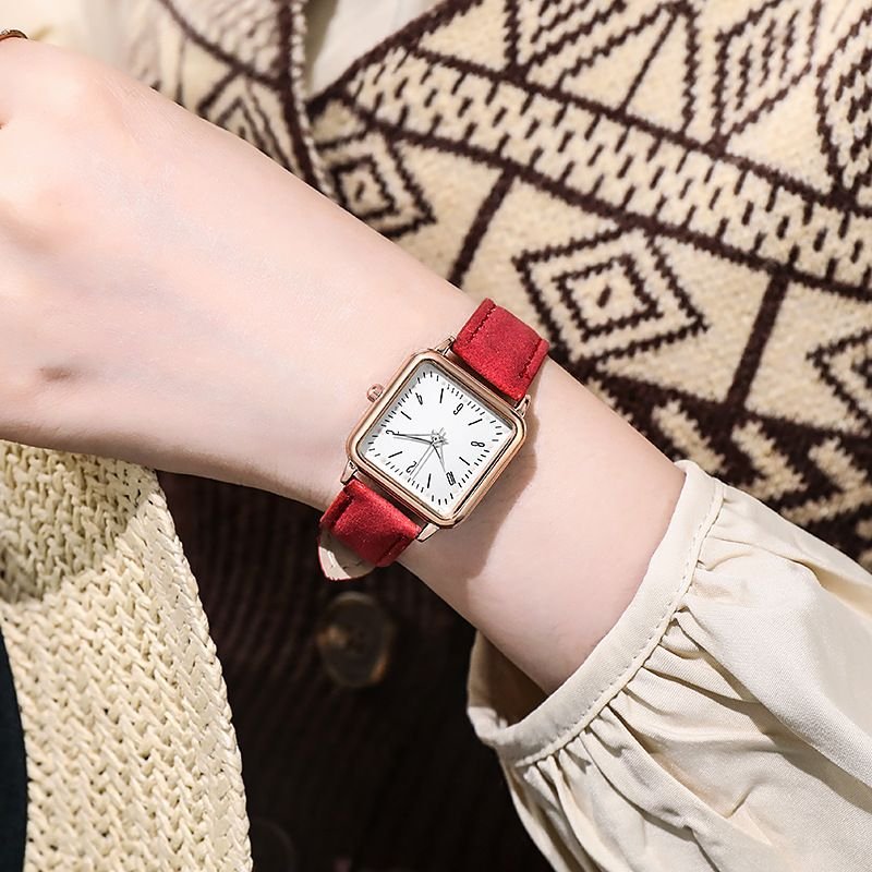 Fashion Women Fashion Luminous Girl'S Square Suede Leather Watch