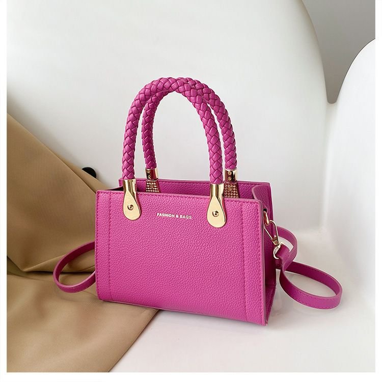 Women Fashion Simple Square Solid Color Handle Shoulder Bag