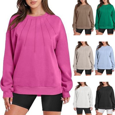 Autumn Winter Women Casual Loose Solid Color Round Neck Long Sleeve Sweatshirt