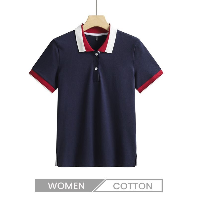 Elegant Office Women Cotton Lapel Short Sleeve Slim Half Sleeve Polo Shirt Custom
