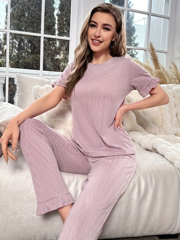 Women Casual Solid Color Pajamas Two-Piece Set