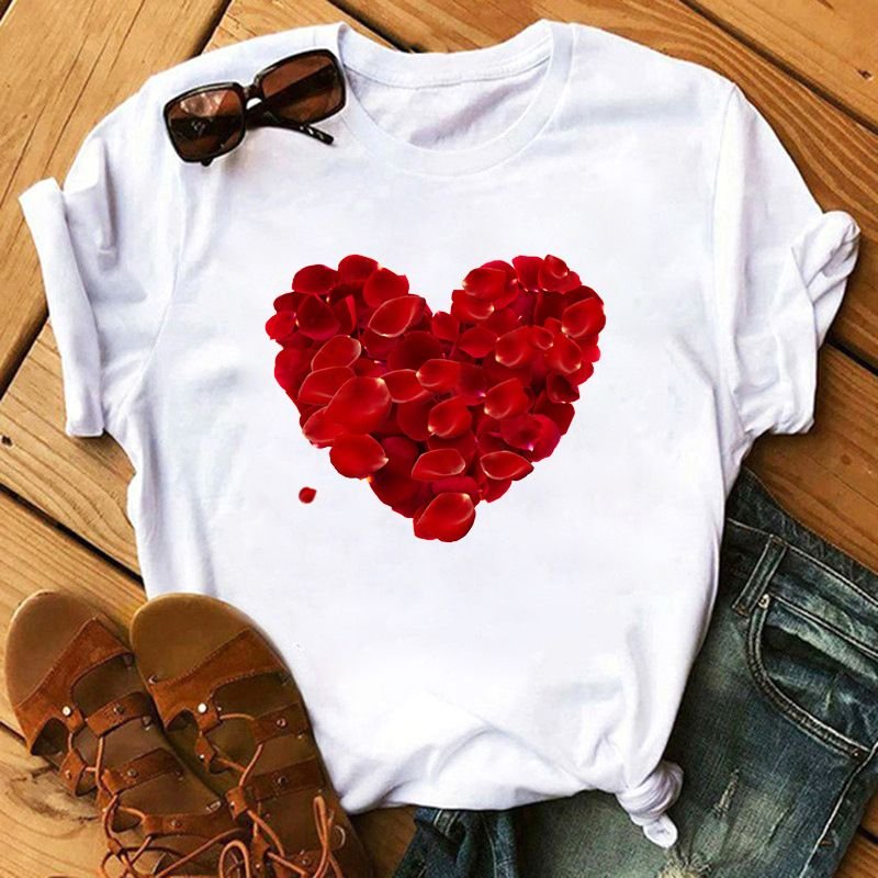 Summer Simple Fashion Love Plus Size Women Cartoon T-Shirt