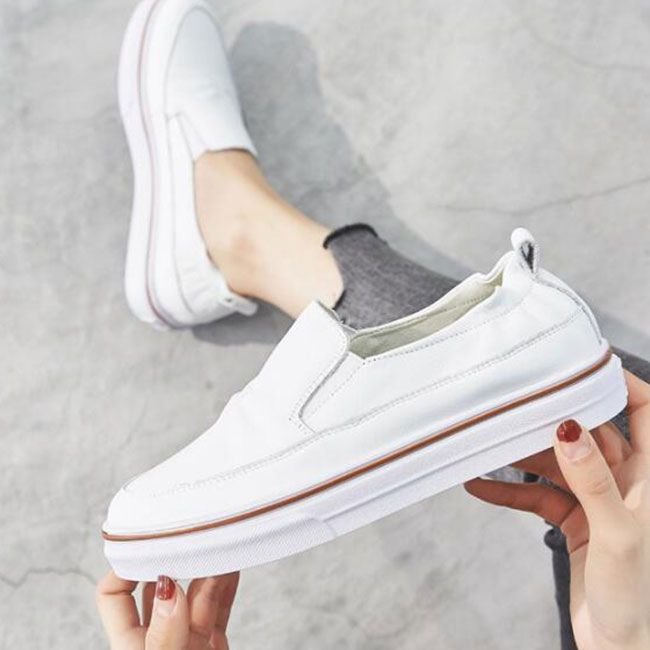 Size:4.5-8 Women Leisure Leather Flats Slip-on Sneaker Shoes