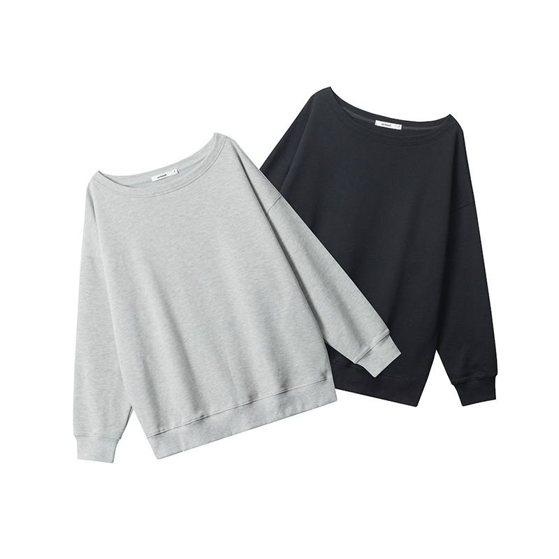 Women Casual Loose Solid Color Crewneck Long Sleeve Blank Sweatshirt