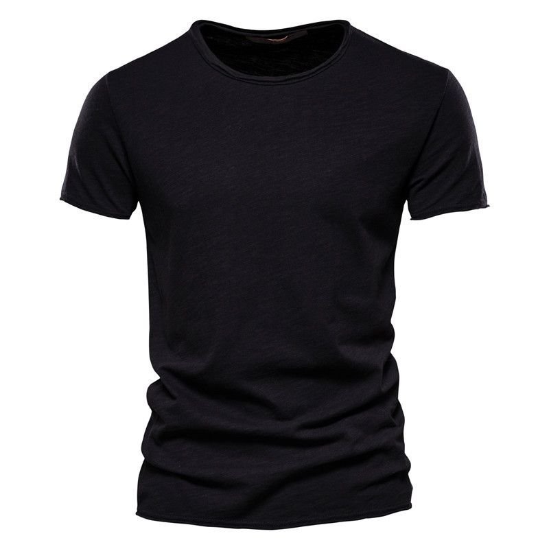 Summer Men Solid Color 100% Cotton V Neck Short-Sleeved Custom T-Shirt