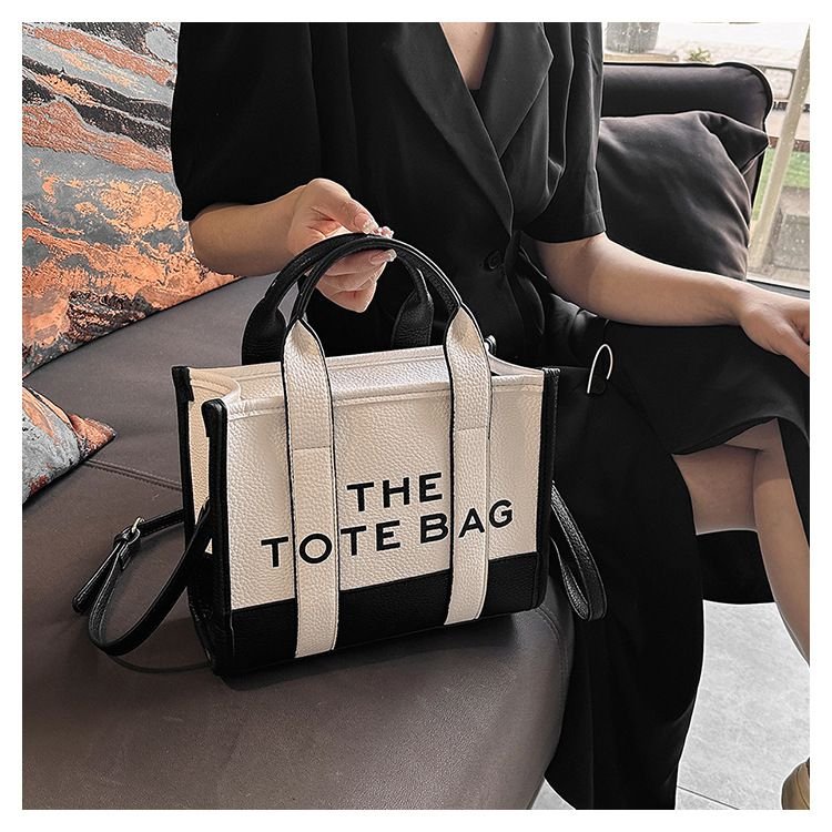 Fashion Stitching Contrast Letter Print Tote Bag