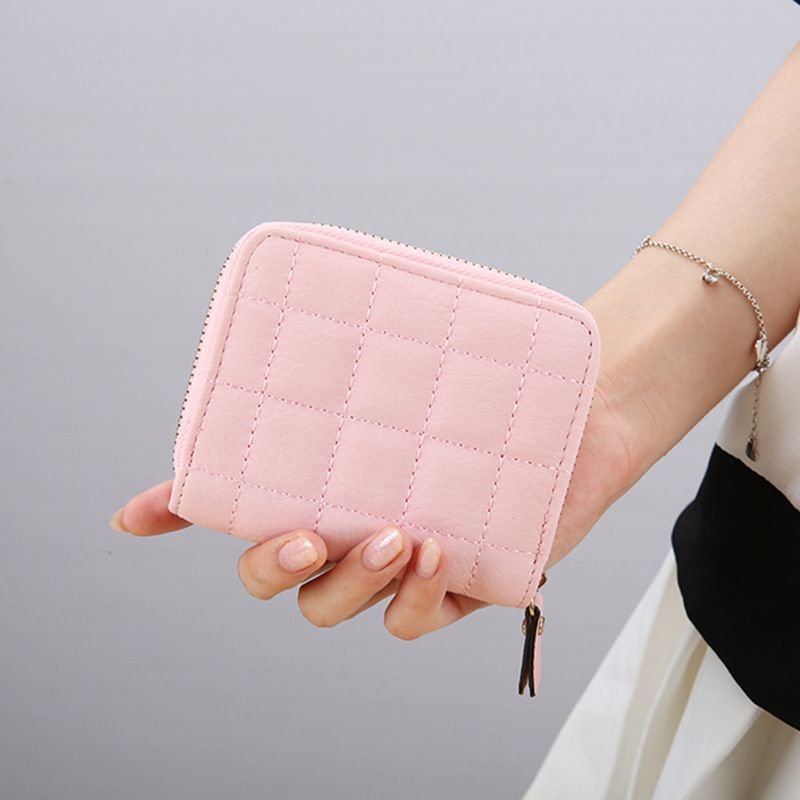 Women Fashion Rhombic Solid Color Mini Zipper Wallet