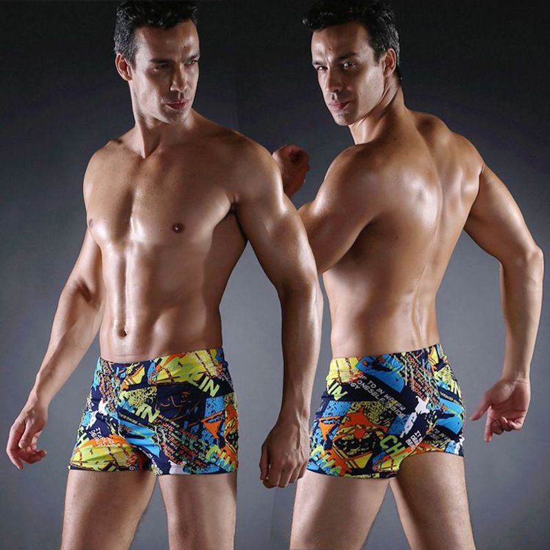 Men Casual High Elastic Printed Swimming Shorts