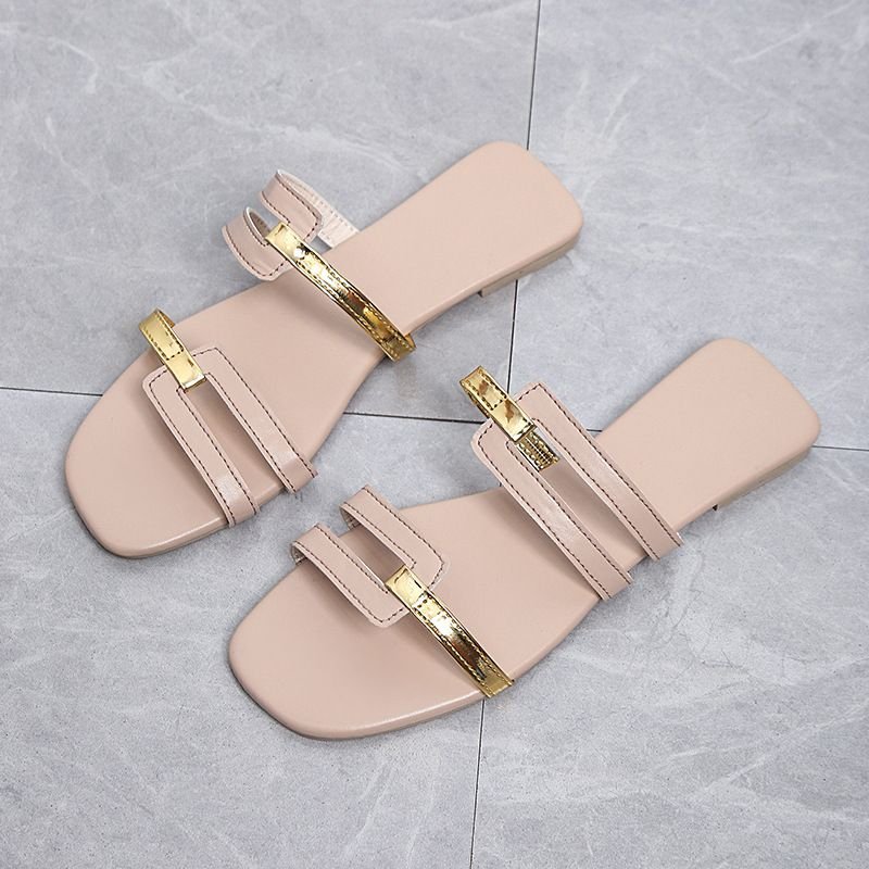 Women Fashion Casual Patchwork Design Flat Slippers