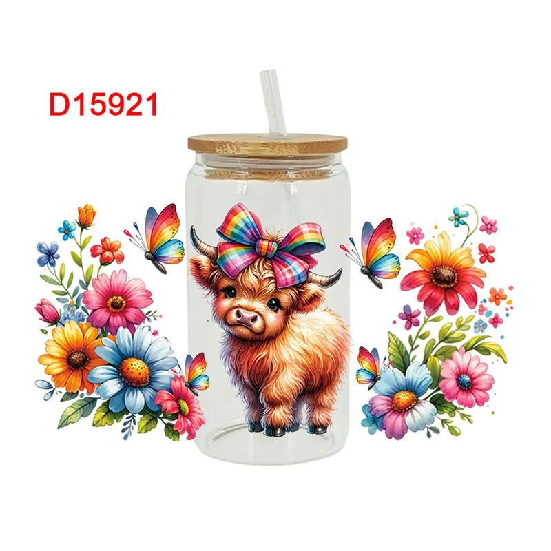 Cartoon Cute Sunflower Calf Printing UV Transfer Glass Crystal Paste