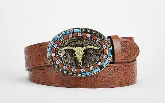 Women Vintage Western Denim Leather Belt