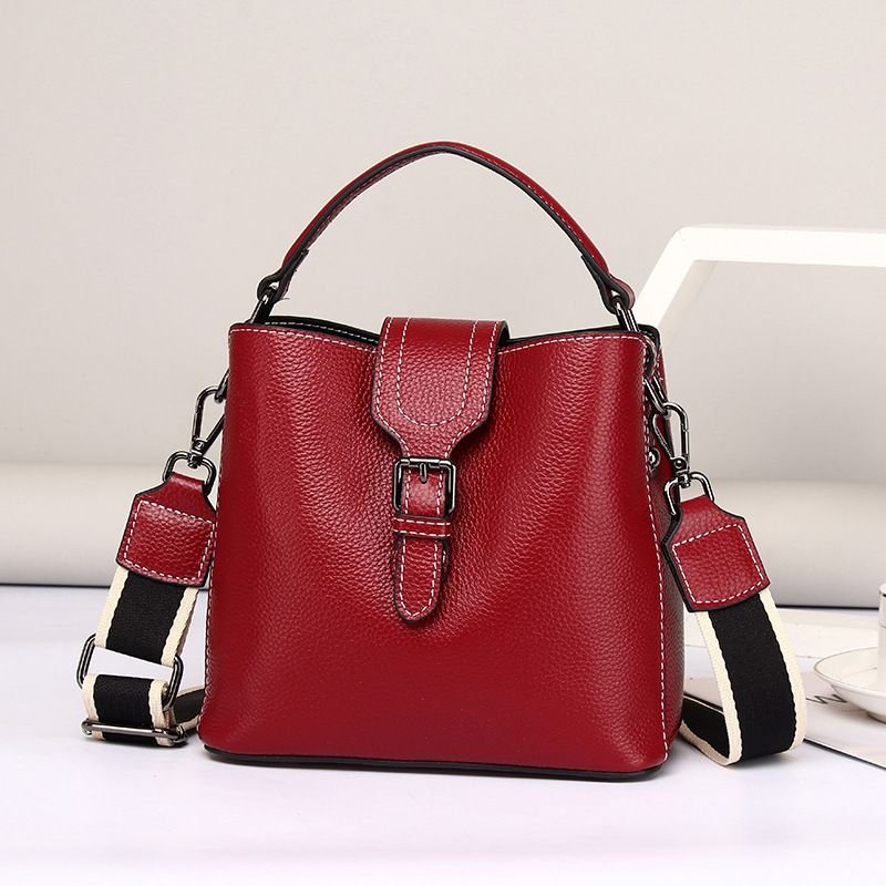 Women'S Fashion All-Match Bucket Bag Genuine Leather Handbag