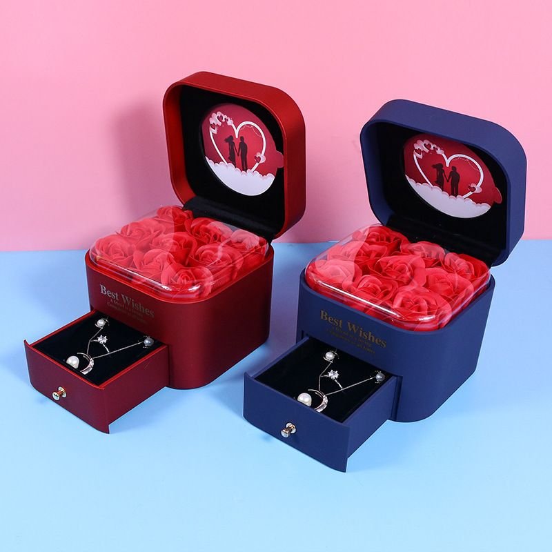 Rose Gift Box Valentine Day Jewelry Ring Lipstick Packaging Drawer Box