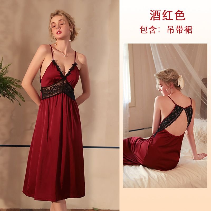 Women Fashion Sexy V-Neck Lace Backless Sleepwear