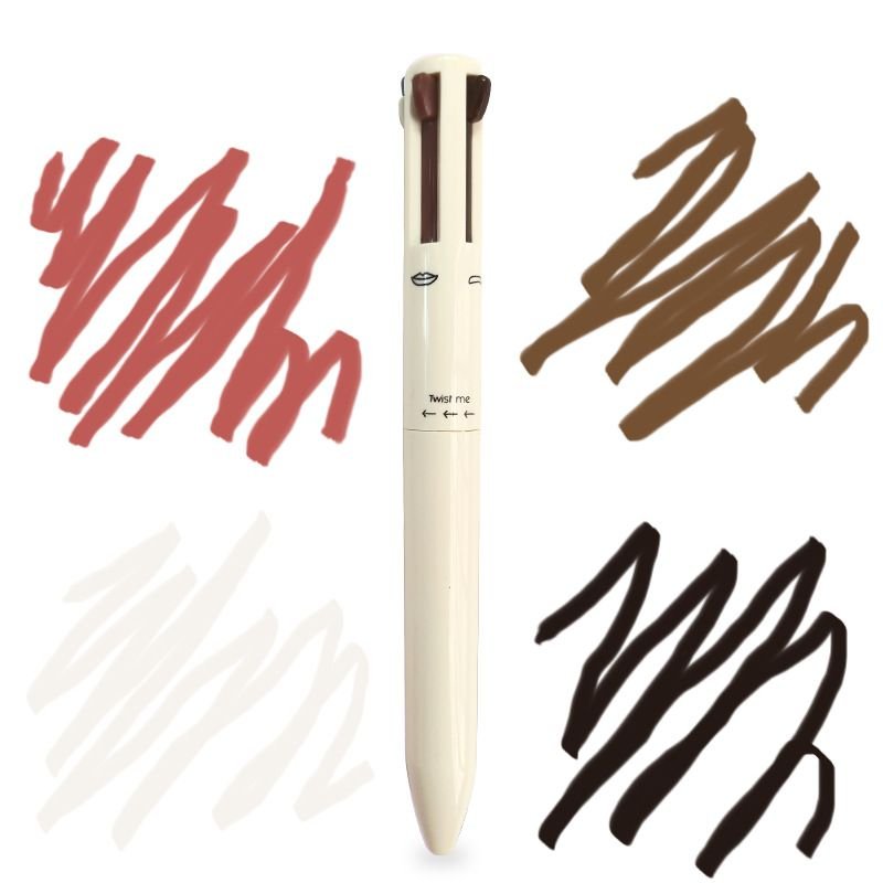 OEM Women Non-Blooming Four-Color Lip Line High-Gloss Eyeliner Eyebrow Pencil 4 In 1 Makeup Pen