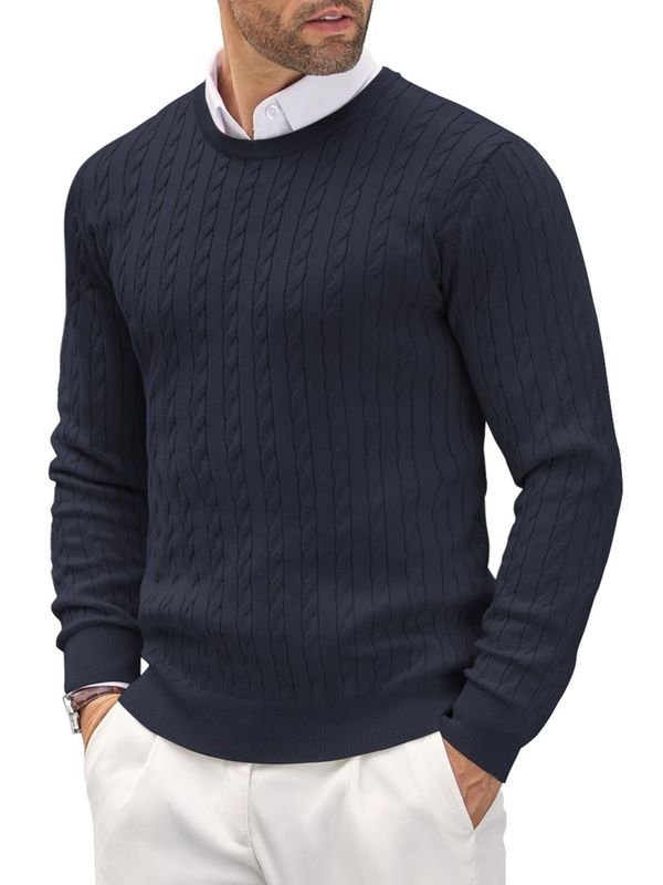 Autumn And Winter Men Round Neck Knitted Twist Slim-Fit Sweater