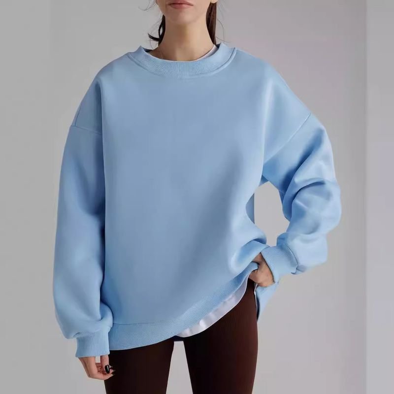 Autumn Winter Women Casual Loose Solid Color Round Neck Long Sleeve Blank Sweatshirt