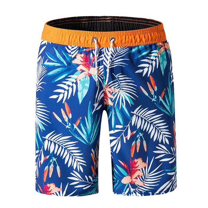 Men Leaves Print Casual Beach Shorts