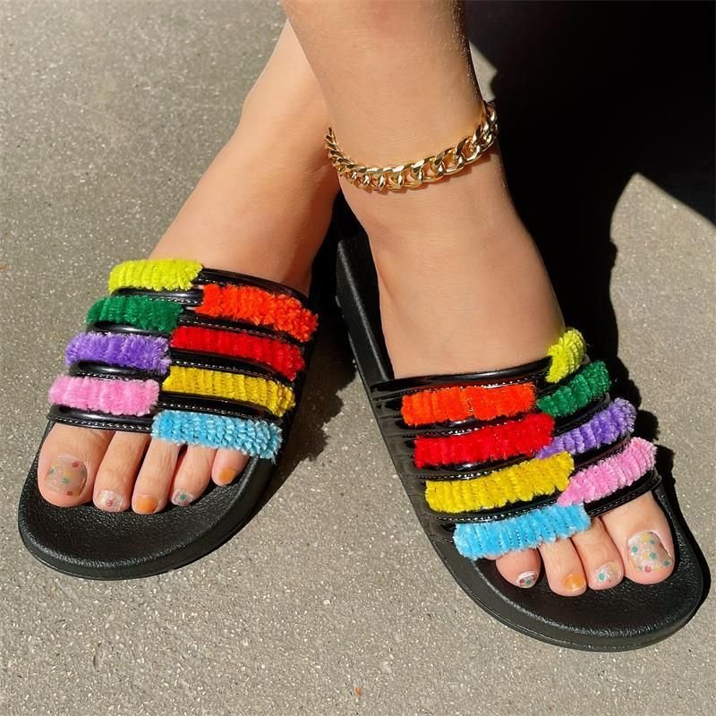 Women Fashion Colorblock Flat Slippers