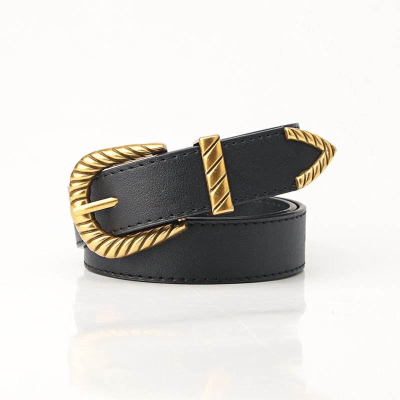 Women Vintage Alloy Thread Pin Buckle PU Belt