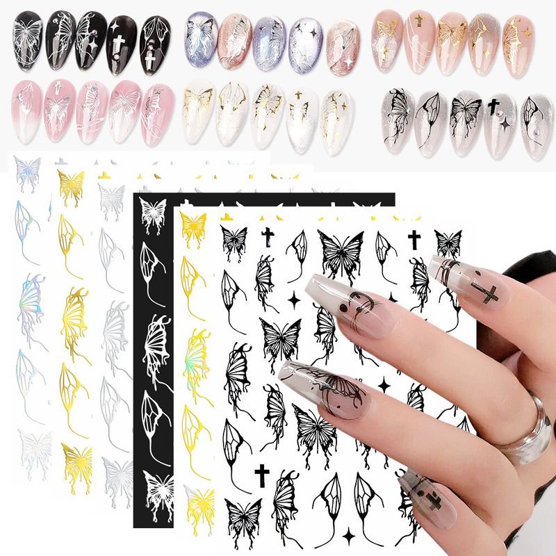 Laser Gold And Silver Gothic Liquid Butterfly Nail Art Sticker