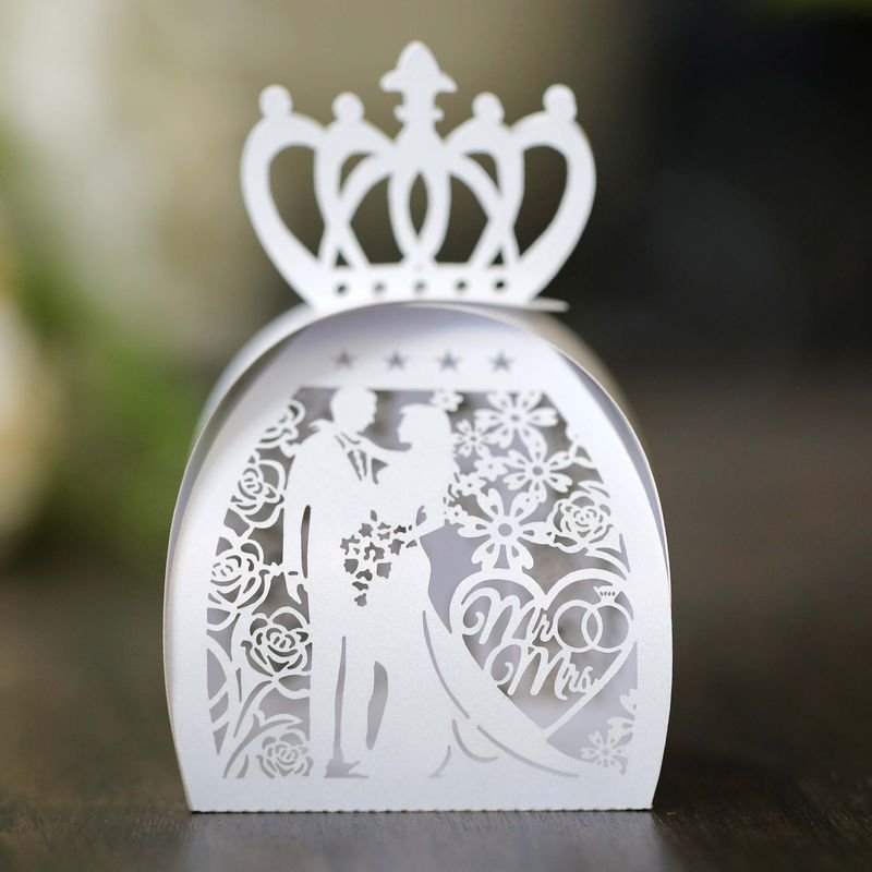 Simple Creative Wedding Laser Hollow Bride And Groom Crown Candy Packaging Box