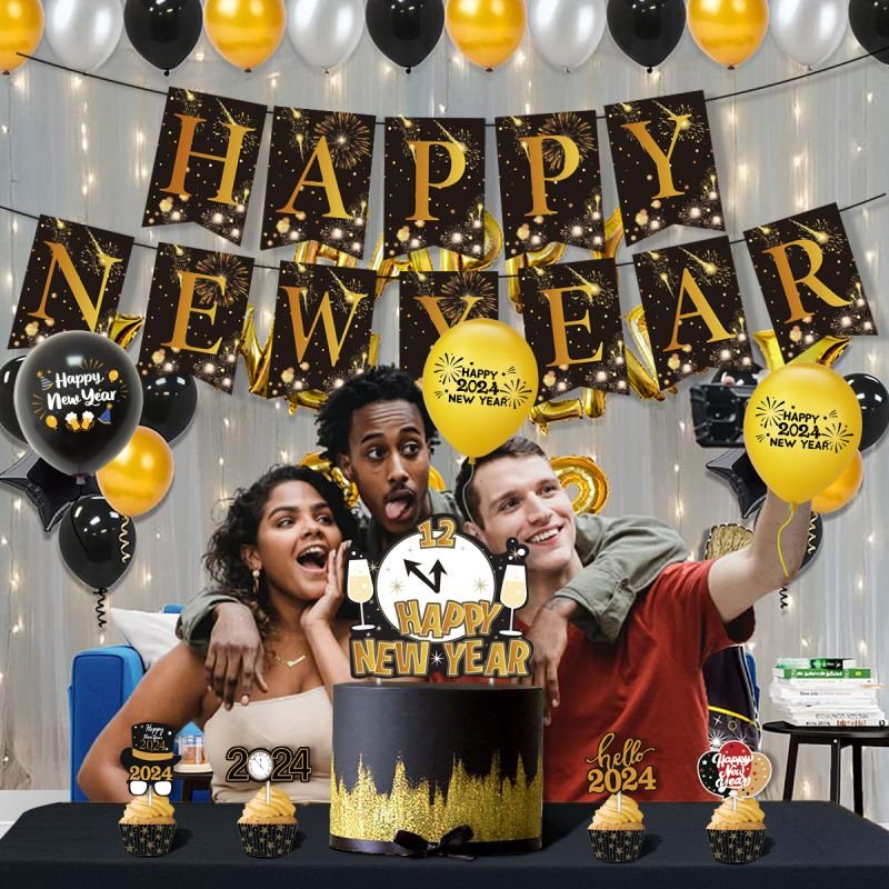 2024 New Year Party Flag Balloon Decoration Set