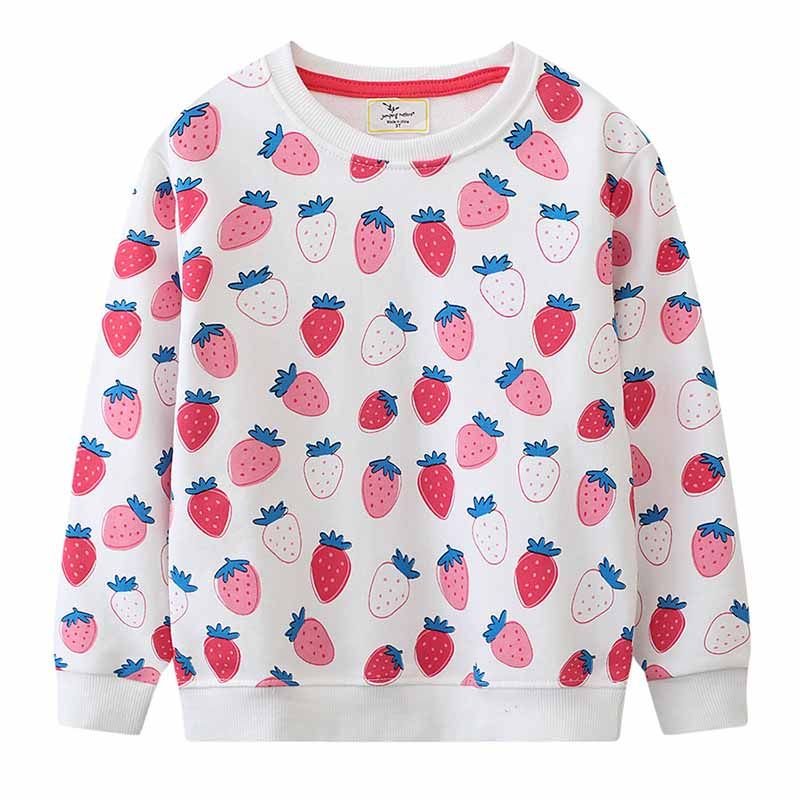 Kids Toddler Girls Casual Cute Strawberry Print Long Sleeve Round Neck Sweatshirts