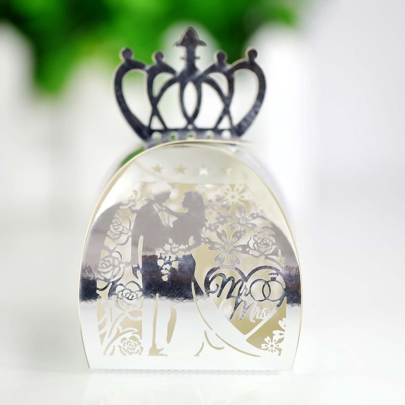 Simple Creative Wedding Laser Hollow Bride And Groom Crown Candy Packaging Box